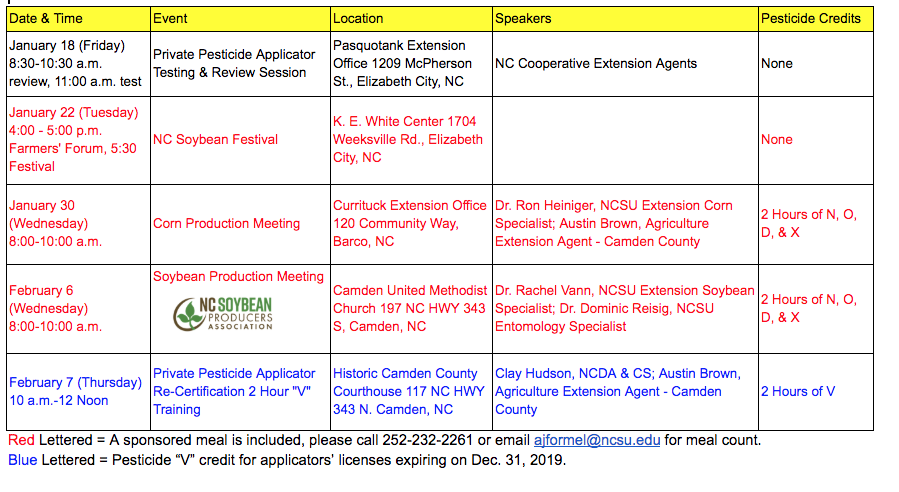 table with list of meetings