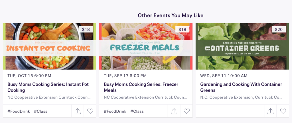 eventbrite page with ads for events