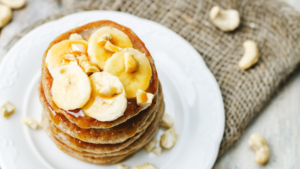 pancakes with bananas on top