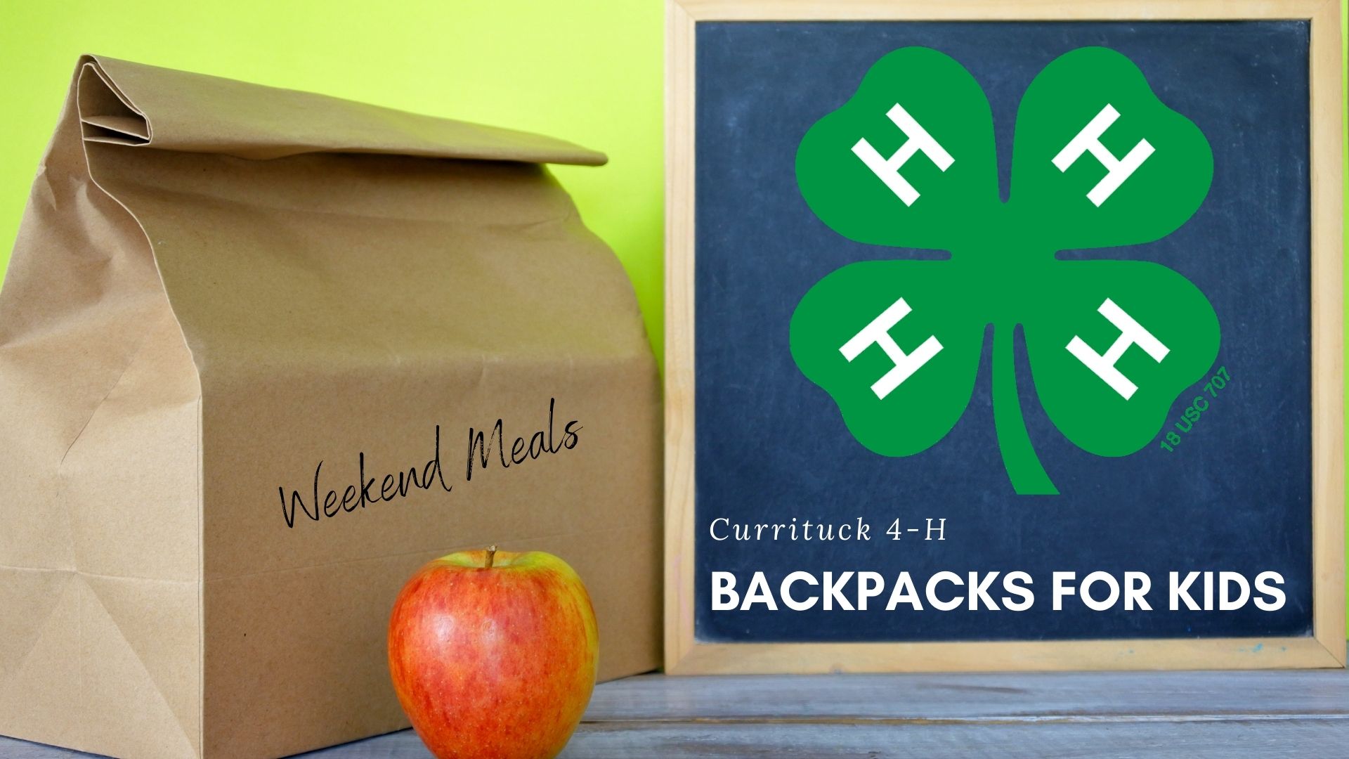 4-H Backpacks with boxed meal and apple