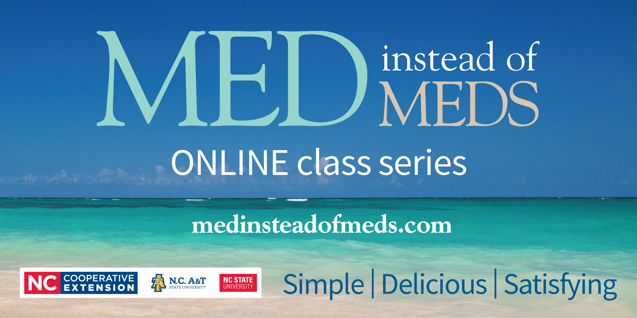 Online Med instead of Meds flyer with beach background