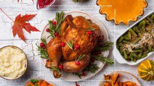 Holiday meal with turkey and sides