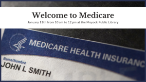 Medicare Card in background advertising upcoming class