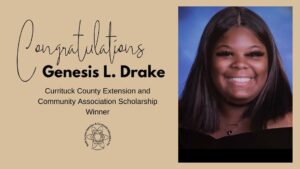 Text congratulating Genesis Drake on winner the ECA Scholarship. School photo of Genesis Drake.
