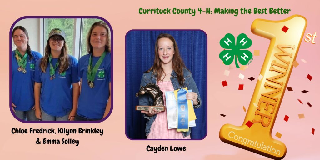 Currituck 4-H National Delegates with image of 4-H clover and number 1 on peach background