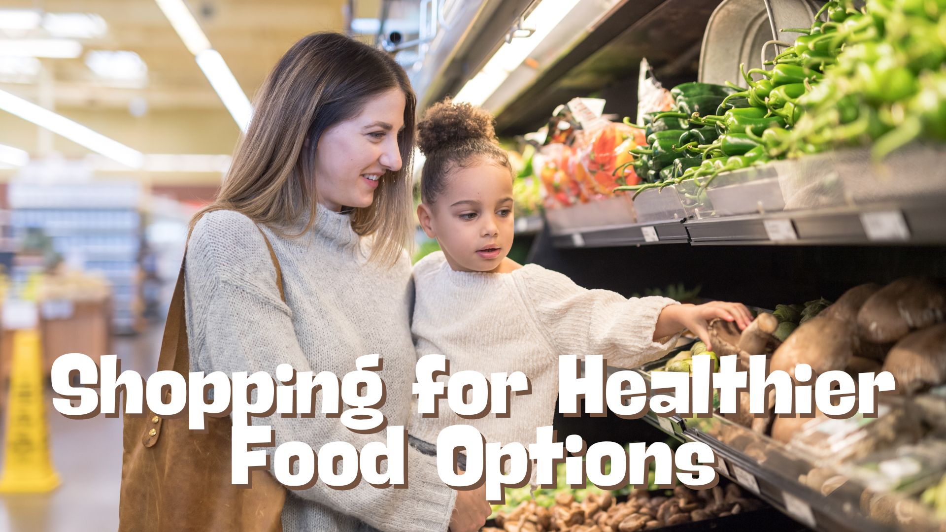 Woman and child shopping for produce