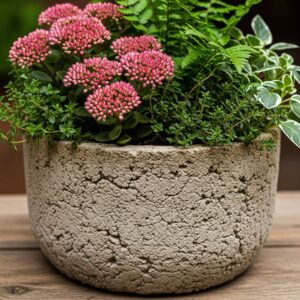 Hypertufa Planter with Pink flowers